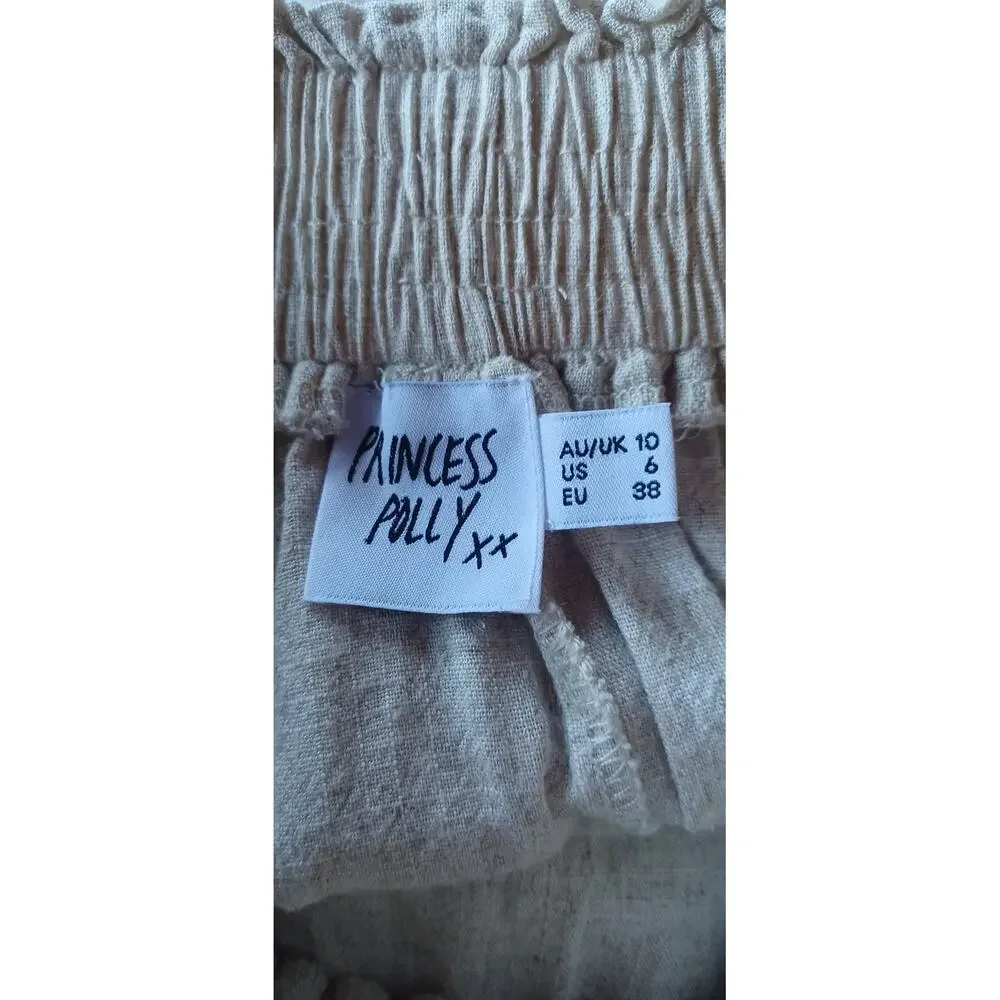 Princess Polly Linen Blend Tiered Mini Skirt Tan Size 6 Greta Ruffle Soft Girl